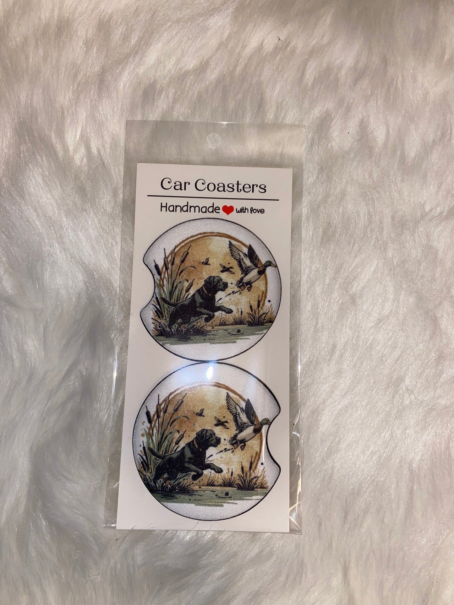 Hunting Labrador Print Car Coaster Set
