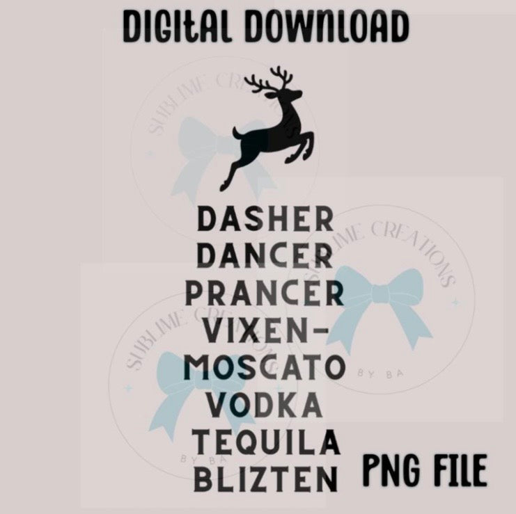 Flour Sack Towel PNG-Dasher, Dancer, Prancer, Vixen, Moscato, Vodka, Tequila, Blitzen- Kitchen PNG Digital File Only