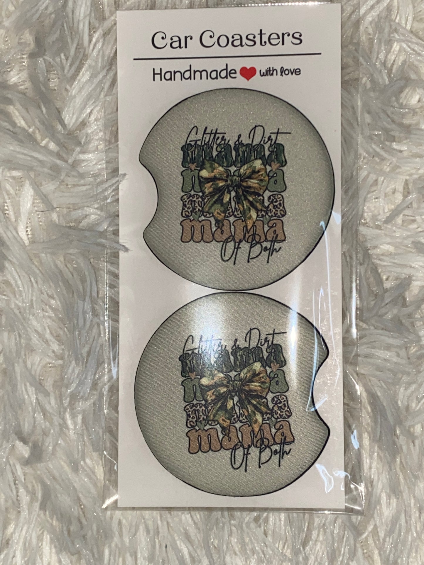 Glitter & Dirt of Both Mama Design Print Car Coaster Set