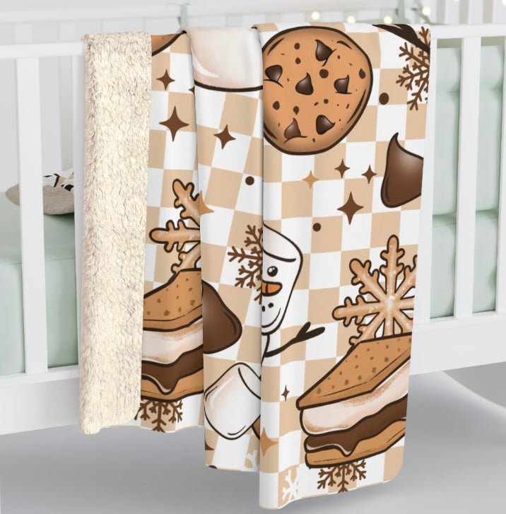 Snowman Smores Sherpa Blanket, Velveteen Plush Blanket