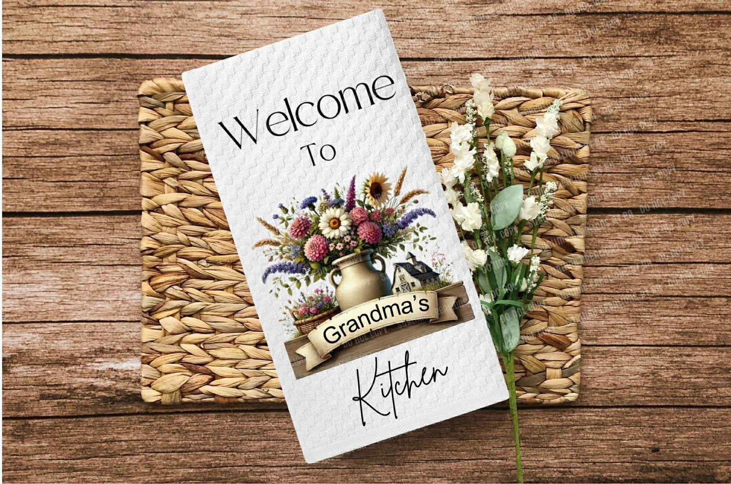 Welcome to Grandmas Kitchen Waffle Towel