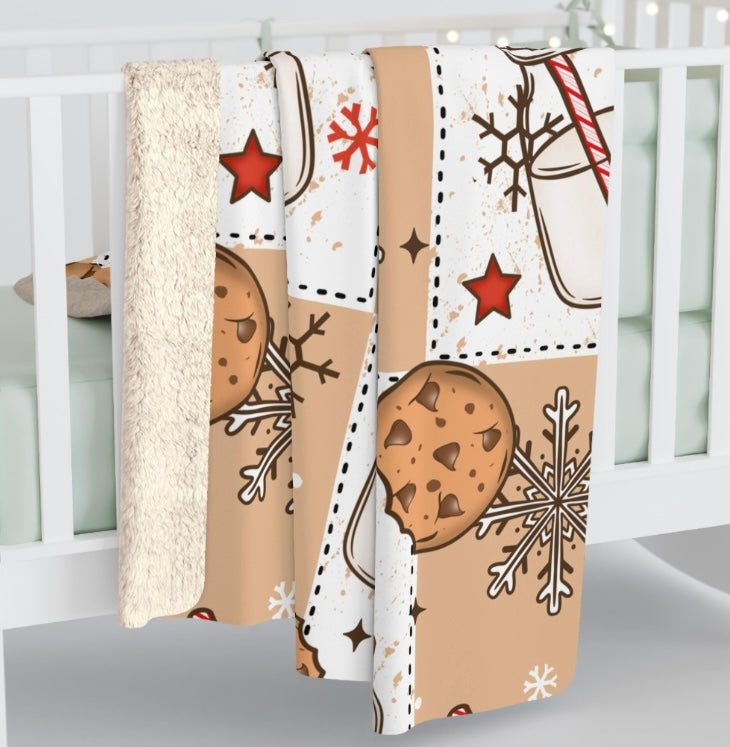 Milk and Cookies Cozy Holiday Sherpa Fleece Blanket, Velveteen Plush Throw
