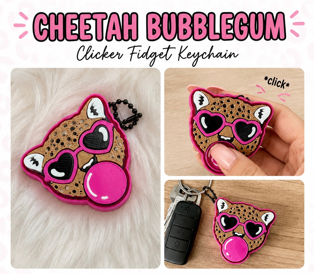 Cheetah Bumblegum Click It Keychain