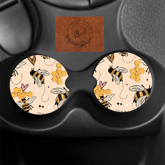 Bees and Honey Seamless Car Coaster Set