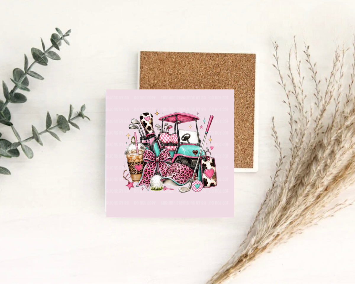 Golf Cart Leopard Desk Coaster