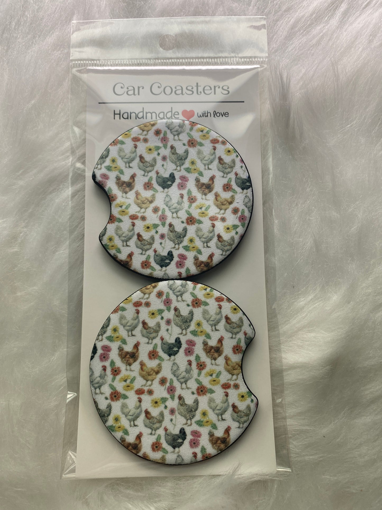 Floral Chicken Pattern Car Coaster Set