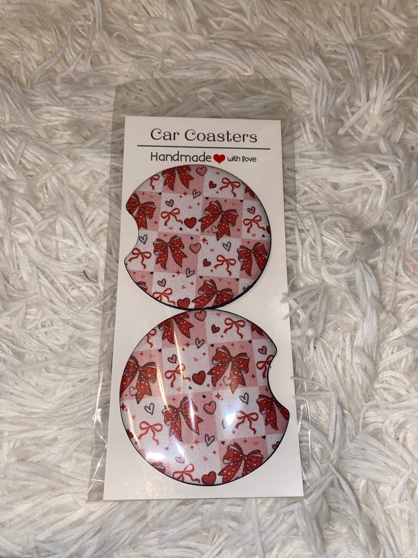 Heart and Bows Seamless Print Car Coaster Set