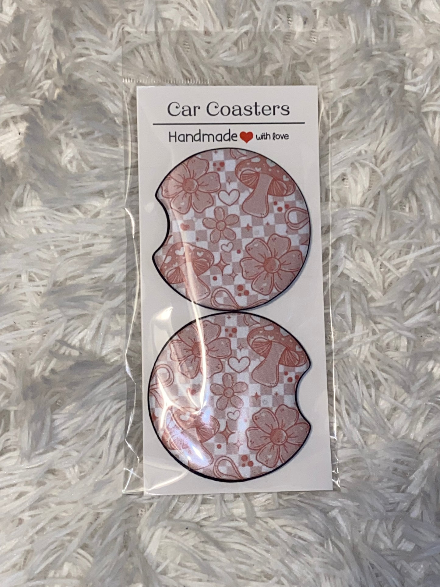 Valentines Doodle Print Car Coaster Set