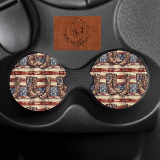 Flag Boots Print Car Coaster Set