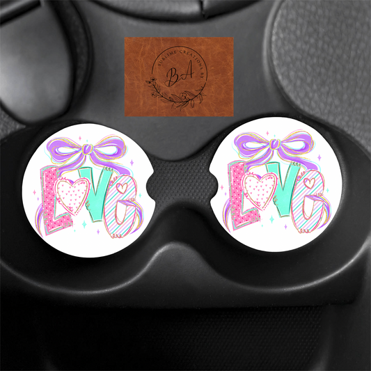 Love Pastel Print Car Coaster Set
