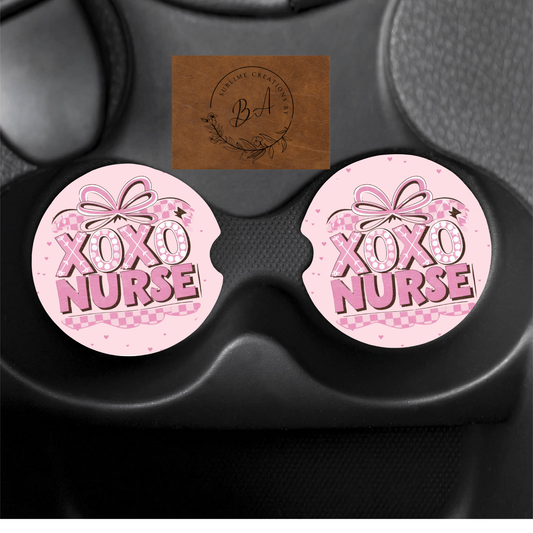 XOXO Nurse Print Car Coaster Set