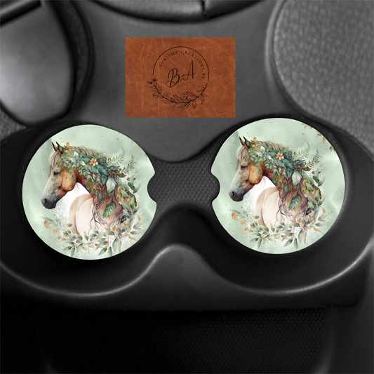 Horse Print Car Coaster Set