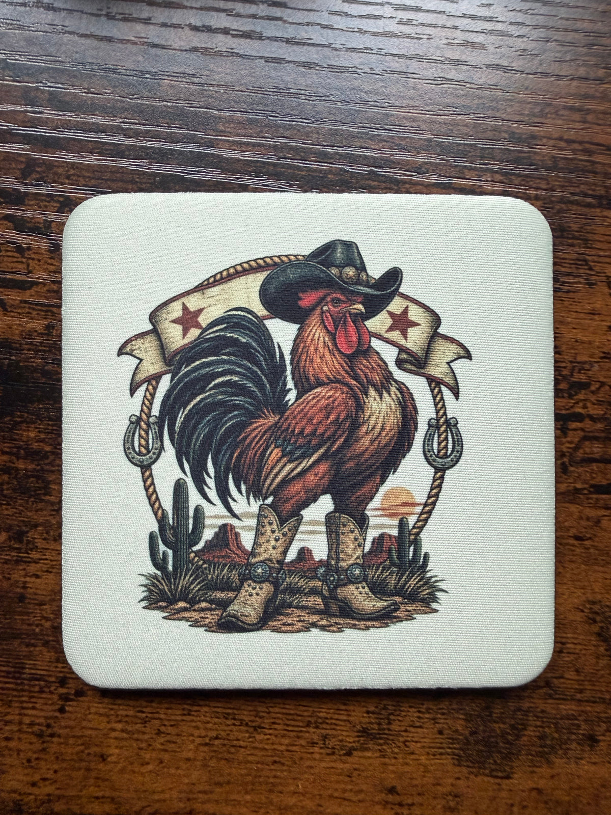 Cowboy Rooster Western Desk Coaster