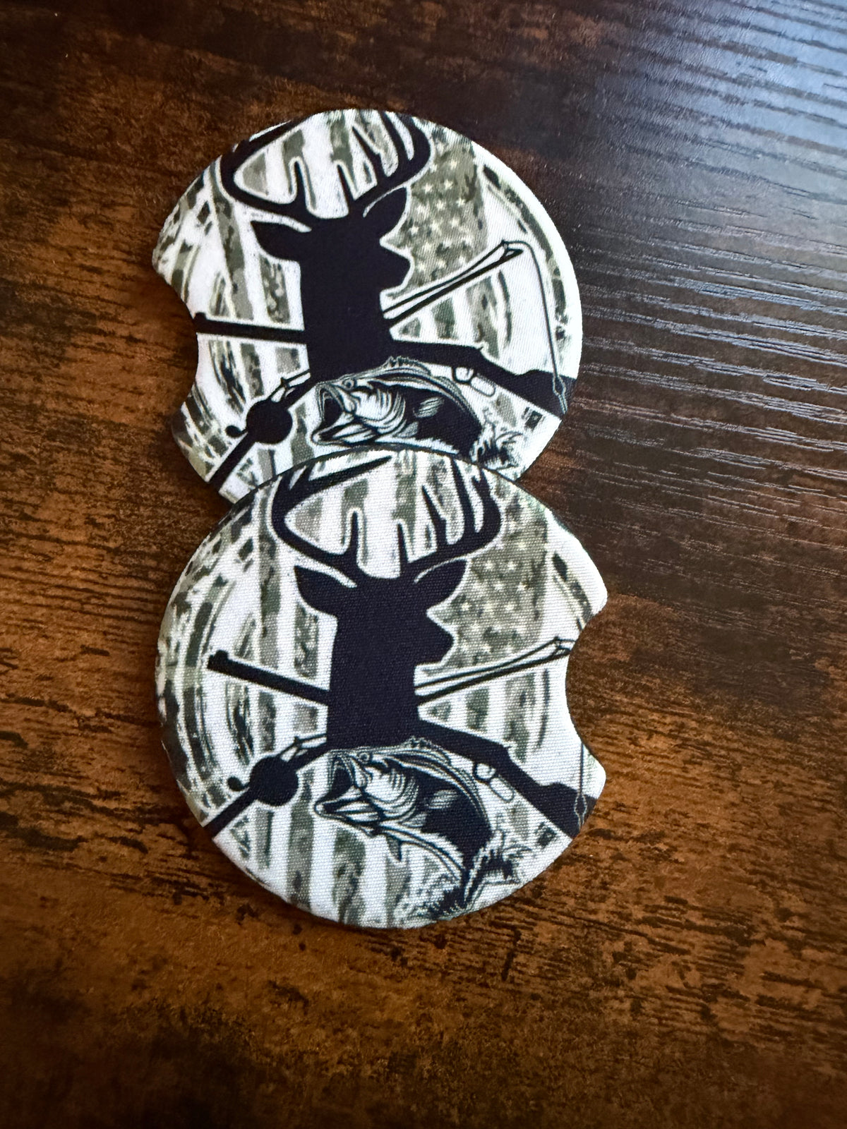 Hunting/Fishing Print Car Coaster Set