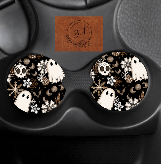 Cottagecore Ghost Winter Style Print Car Coaster Set
