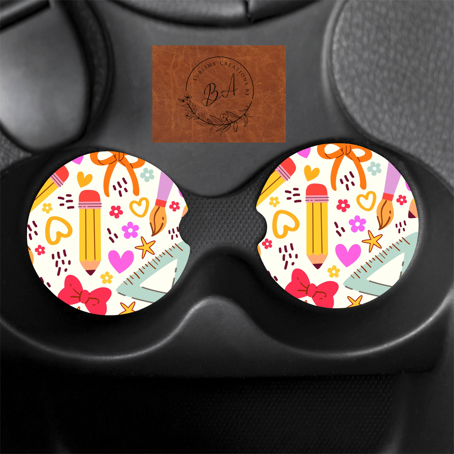 Back to School Seamless Print Car Coaster Set