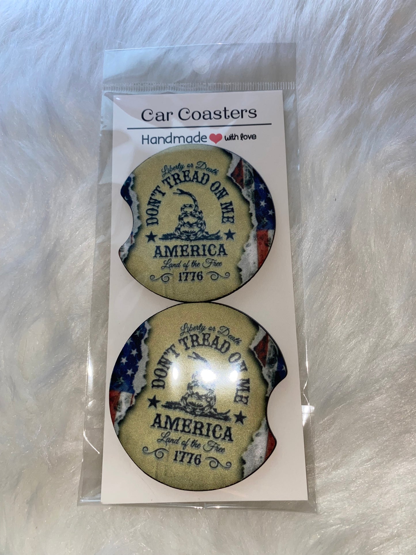 "Dont Tread on Me" Print Car Coaster Set