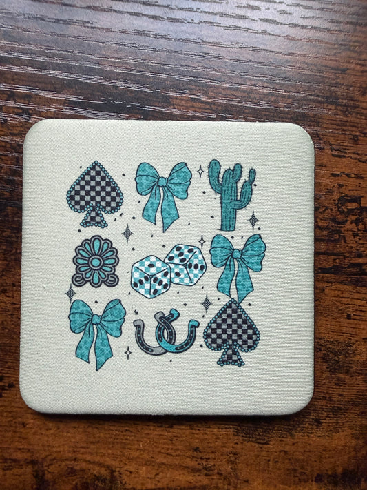 Turquoise Western Collage Desk Coaster