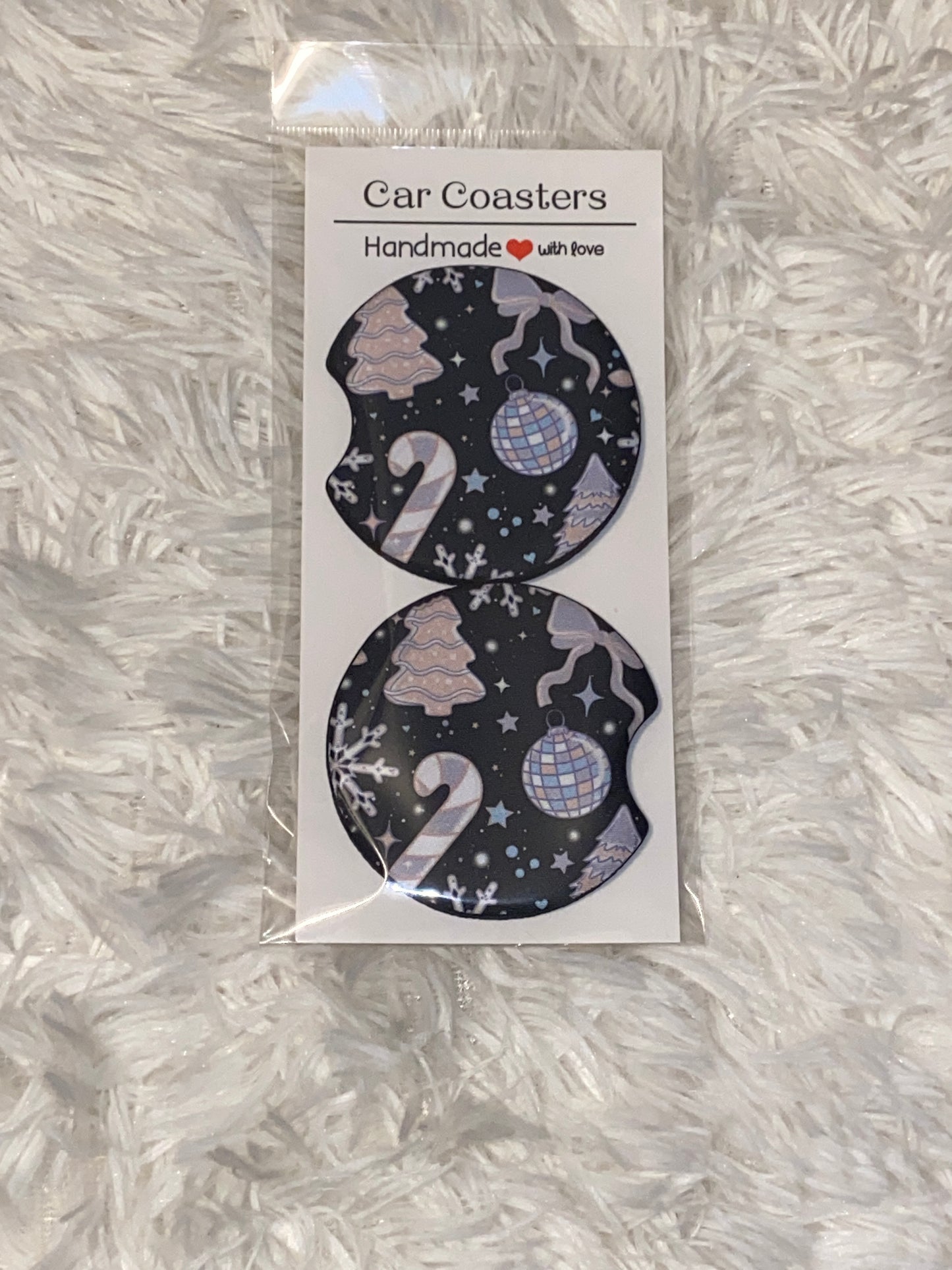 Pastel Winter Print Car Coaster Set