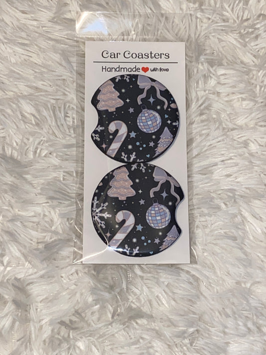 Pastel Winter Print Car Coaster Set