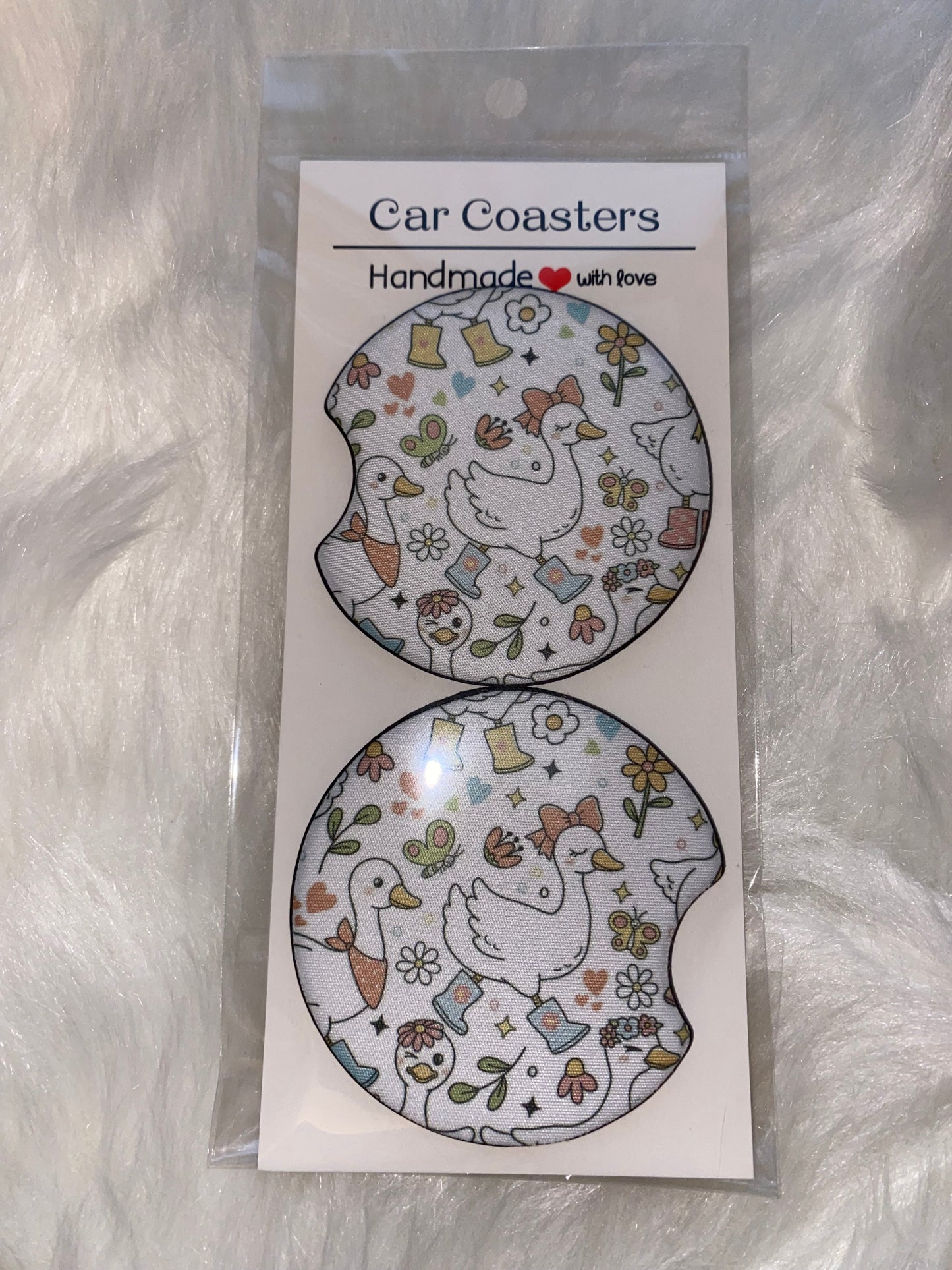 Pastel Goose Seamless Car Coaster Set