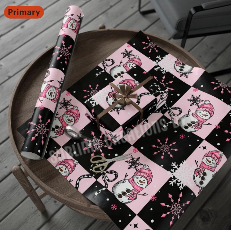 Festive Wrapping Paper- Pink Snowman