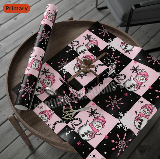 Festive Wrapping Paper- Pink Snowman