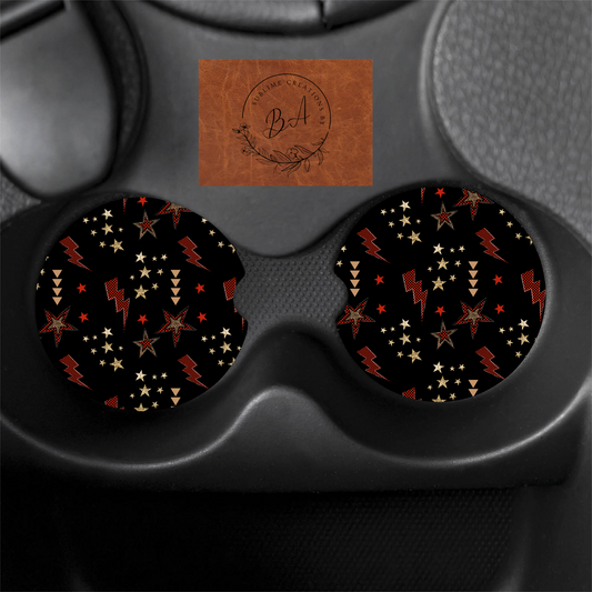 Bolts and Stars Print Car Coaster Set