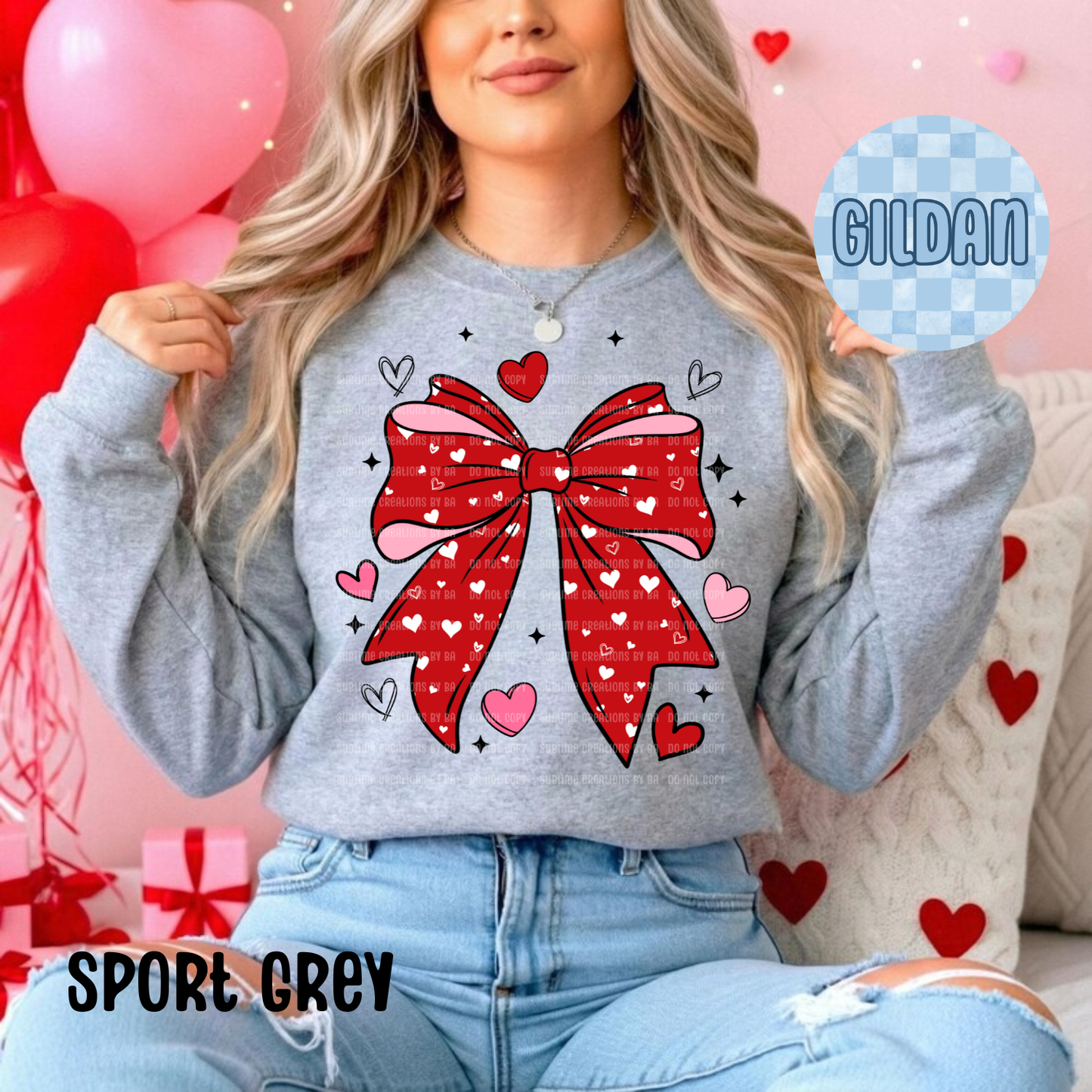 Heart Bow Adult Sweatshirt, Valentine Shirt