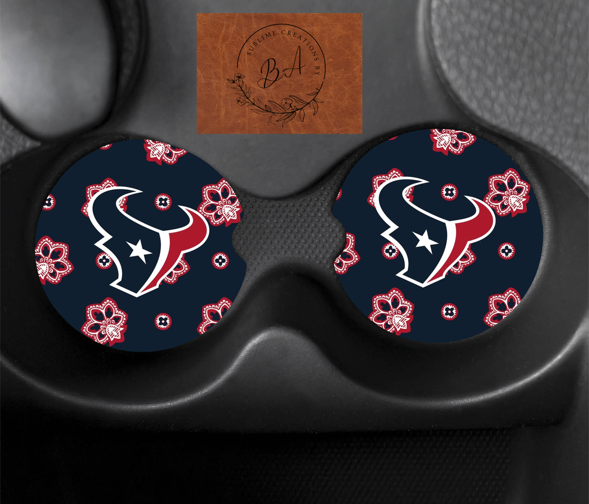 Texans Print Car Coaster Set