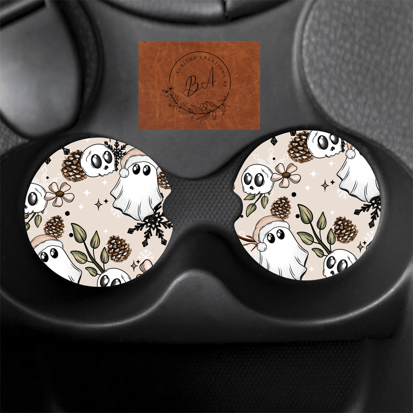 Winter Ghost Print Car Coaster Set