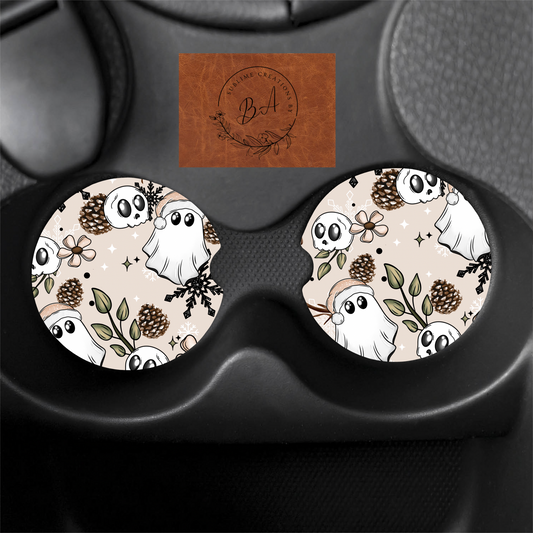 Winter Ghost Print Car Coaster Set