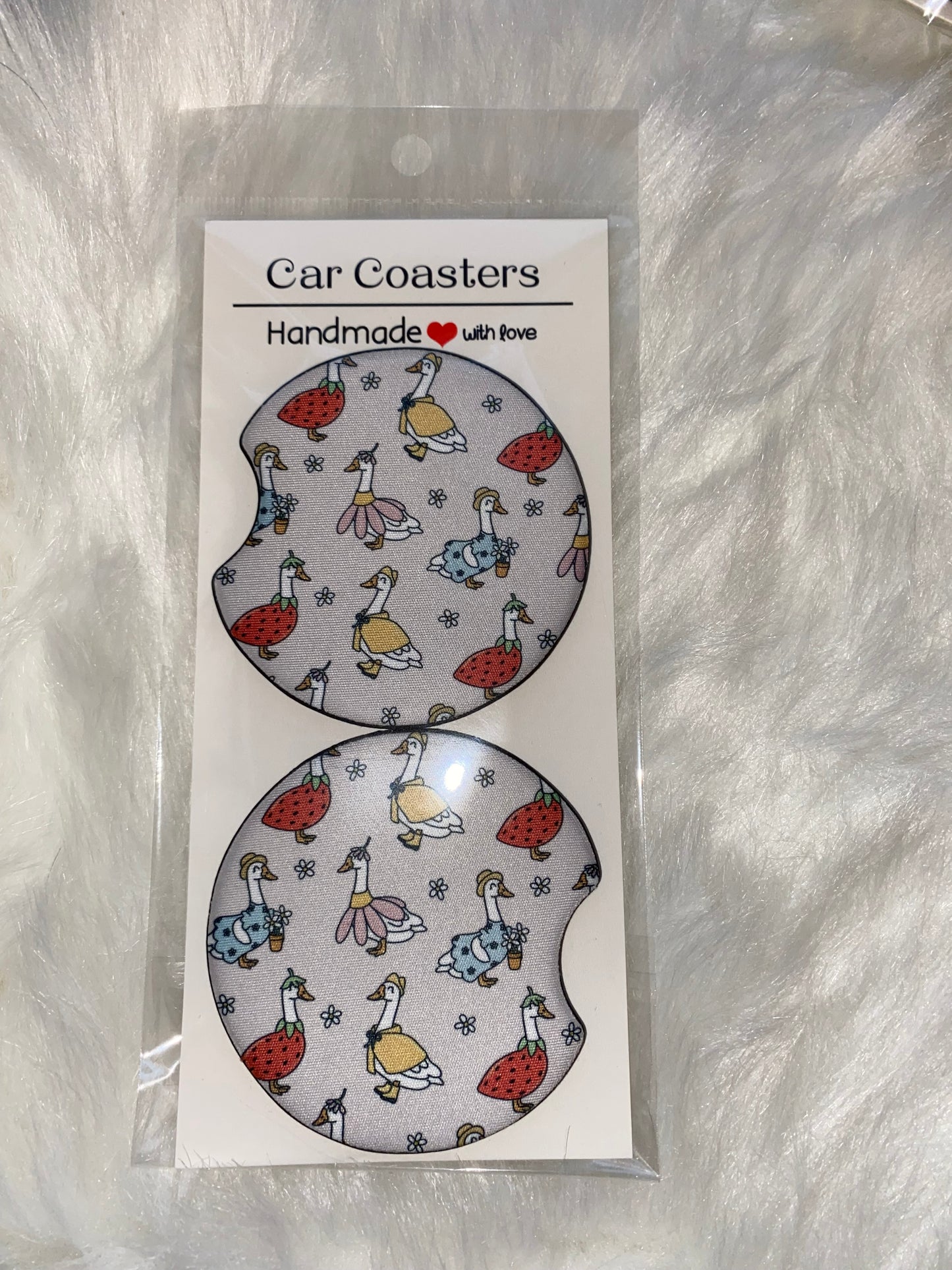 Spring Porch Goose Print Seamless Car Coaster Set