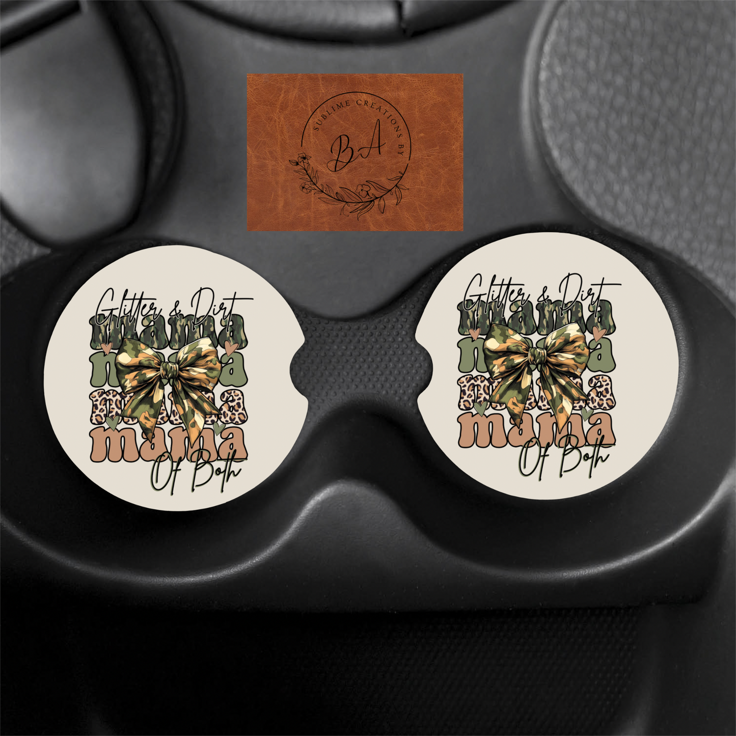 Glitter & Dirt of Both Mama Design Print Car Coaster Set