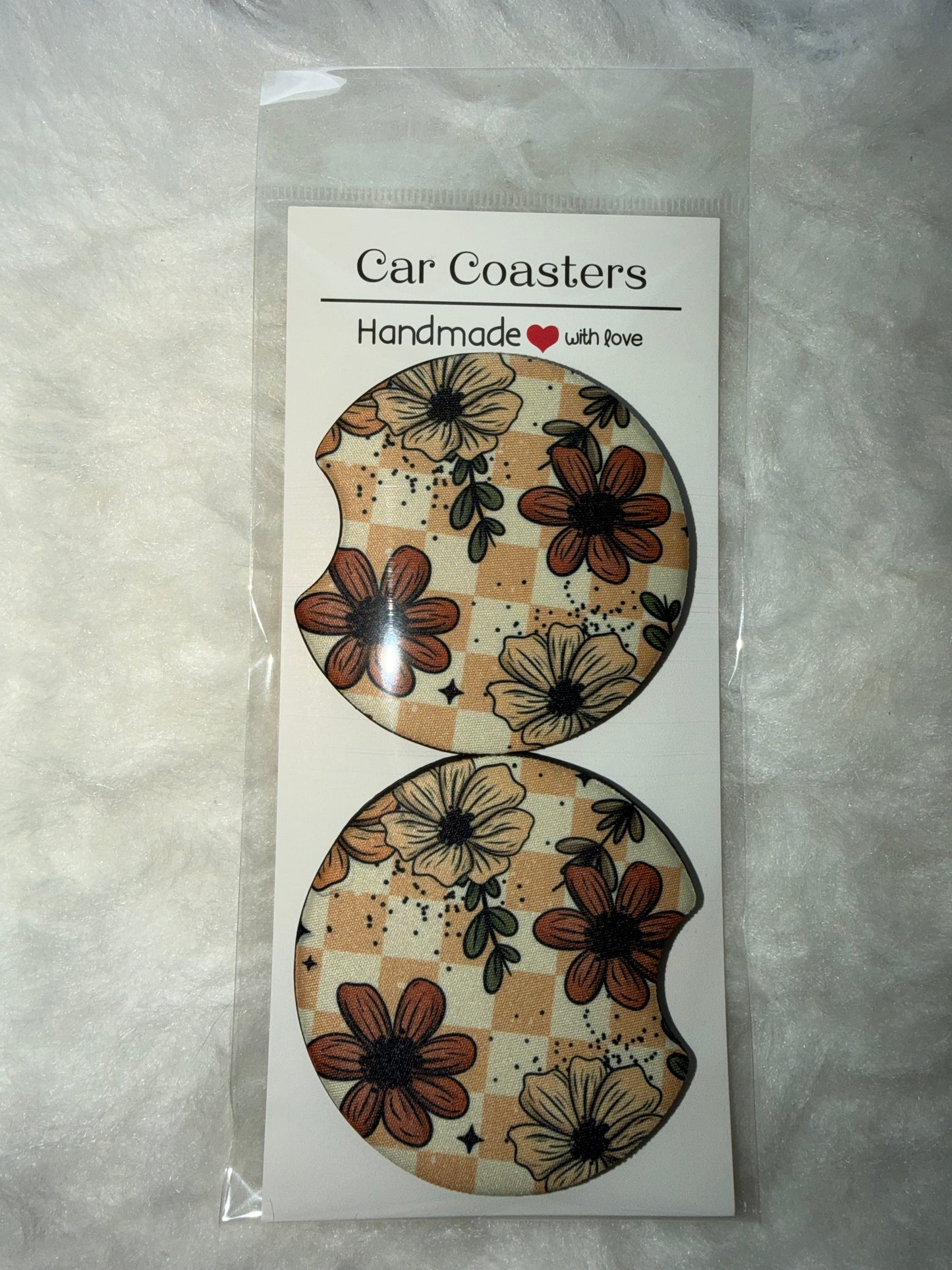 Florals Seamless Print Car Coaster Set