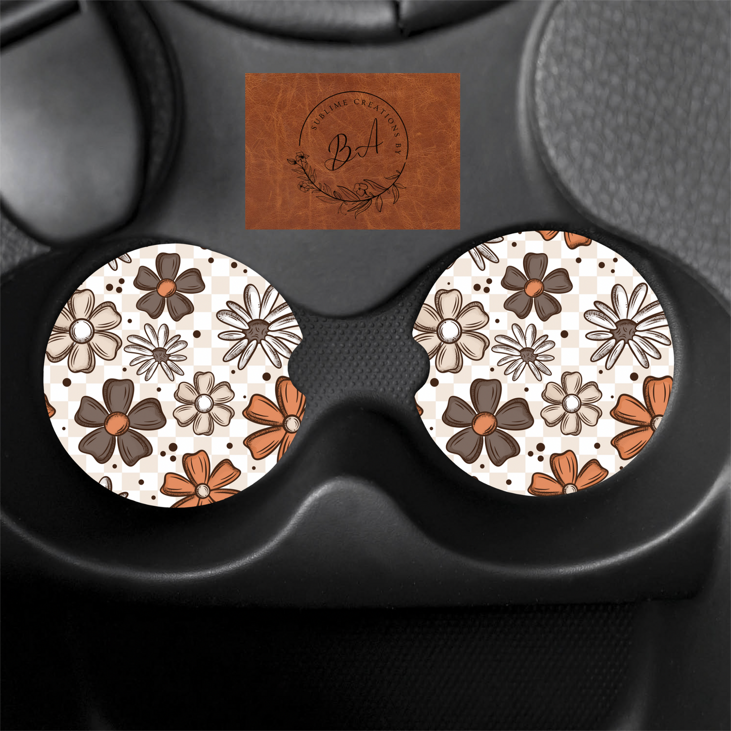Fall Florals Print Car Coaster Set