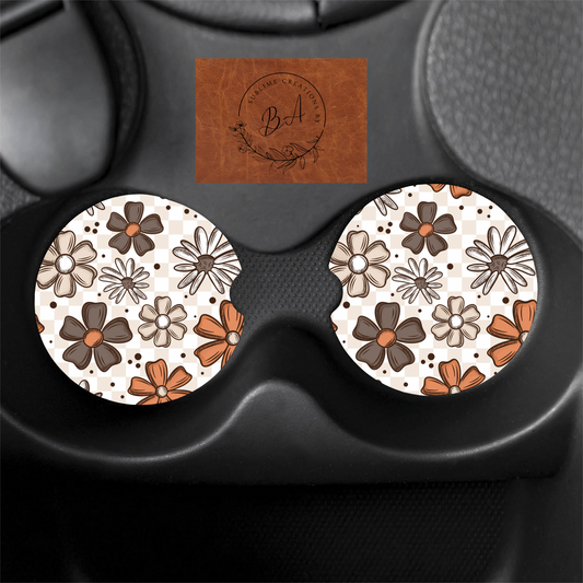 Fall Florals Print Car Coaster Set