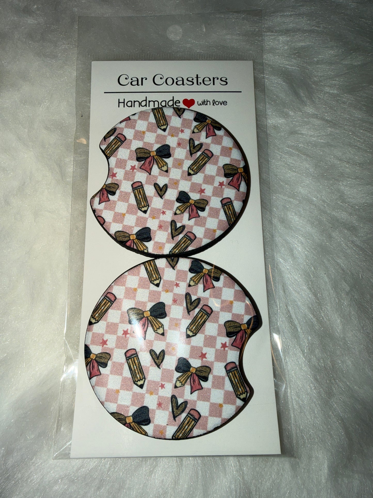 Pencil Bow Seamless Print Car Coaster Set