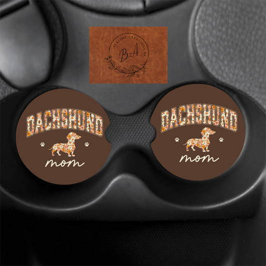 Dachshund Mom Print Car Coaster Set