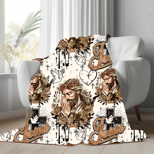 Praying Faith Sherpa, Velveteen Plush Blanket