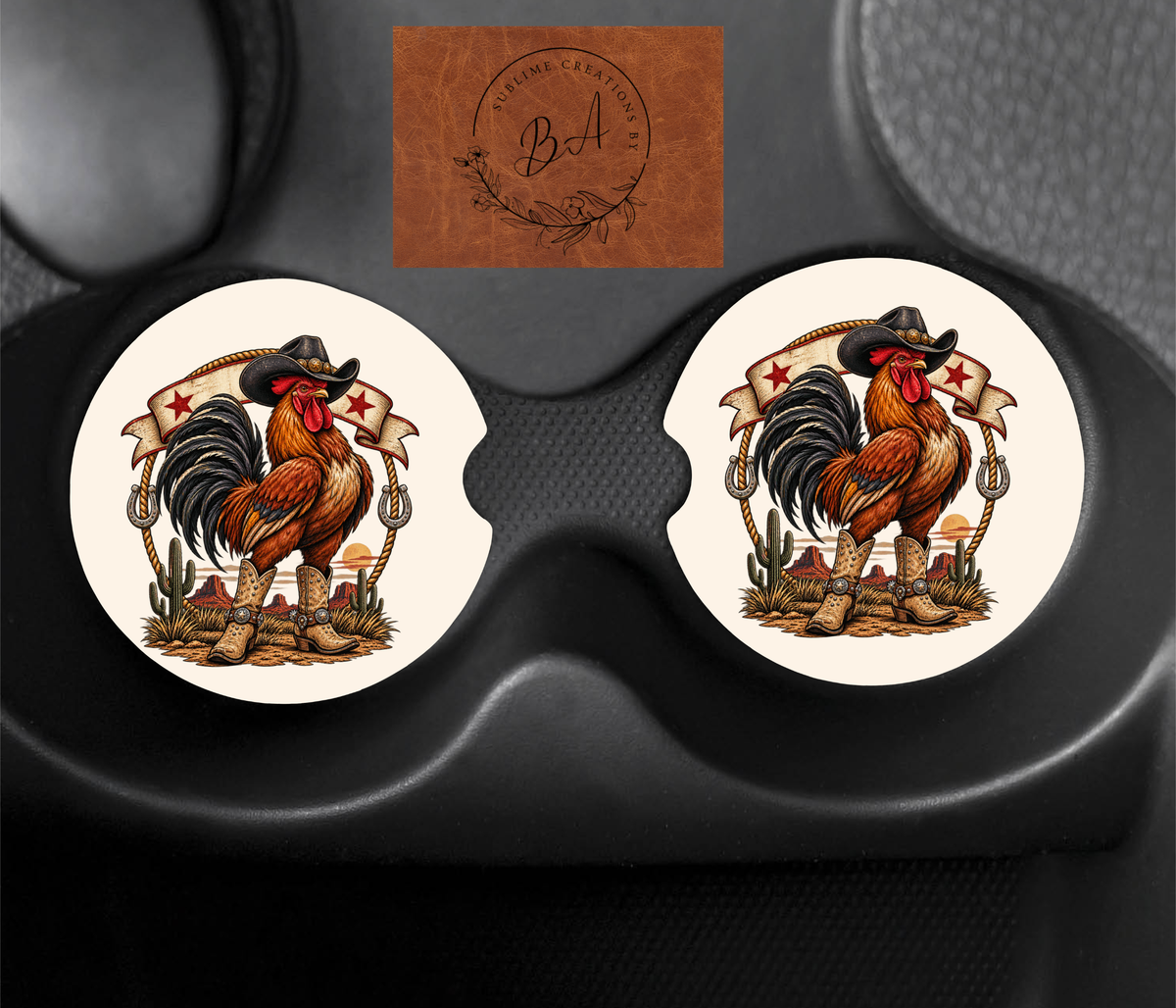 Cowboy Rooster Western Car Coaster Car Coaster Sets