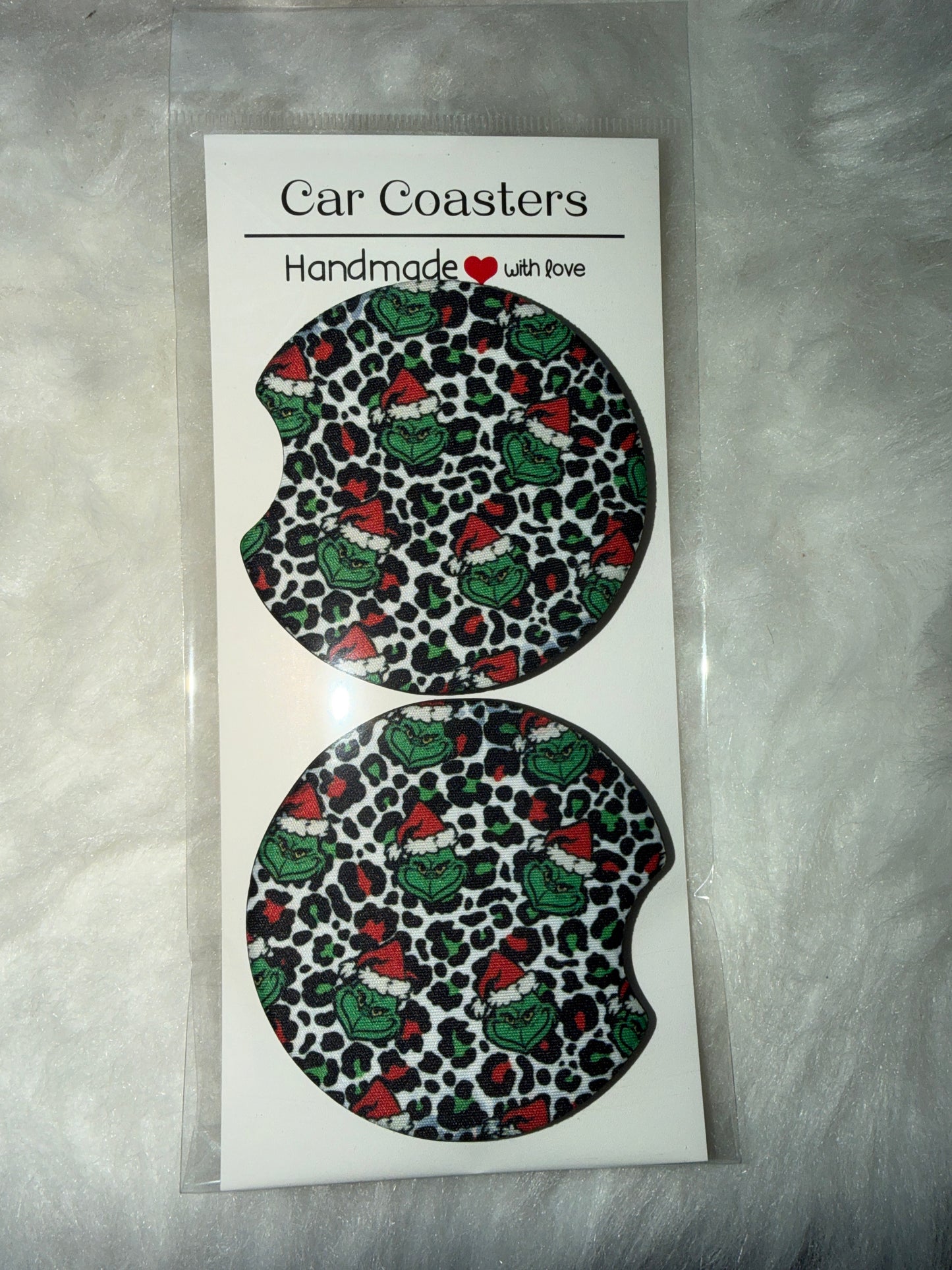 Green Christmas Print Car Coaster Set