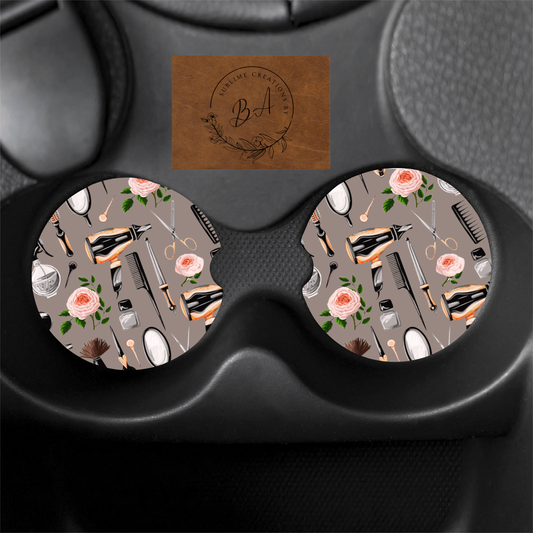 Hairstylist Print Car Coaster Set