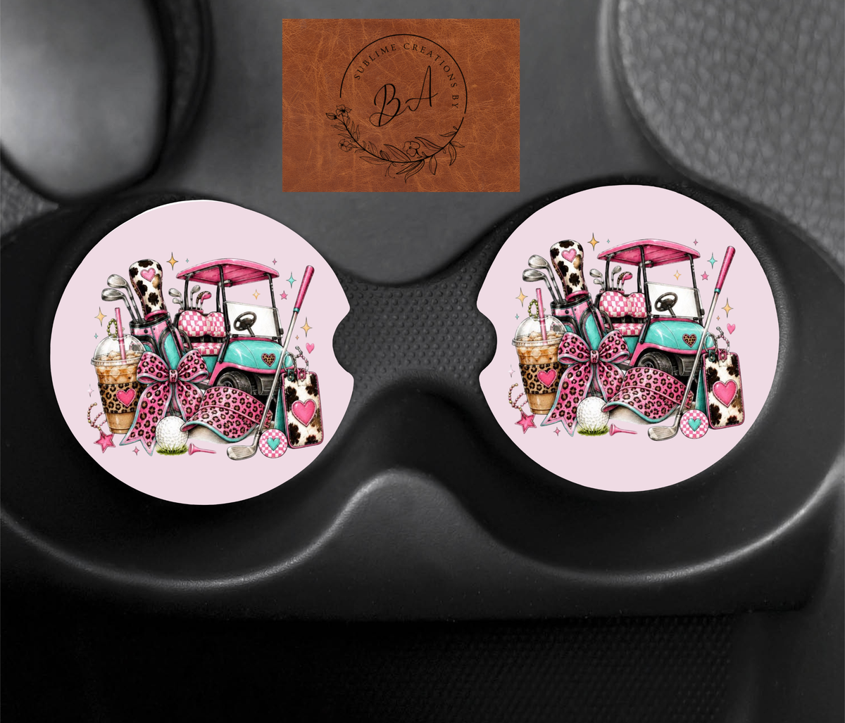 Golf Cart Leopard Car Coaster Print Car Coaster Set