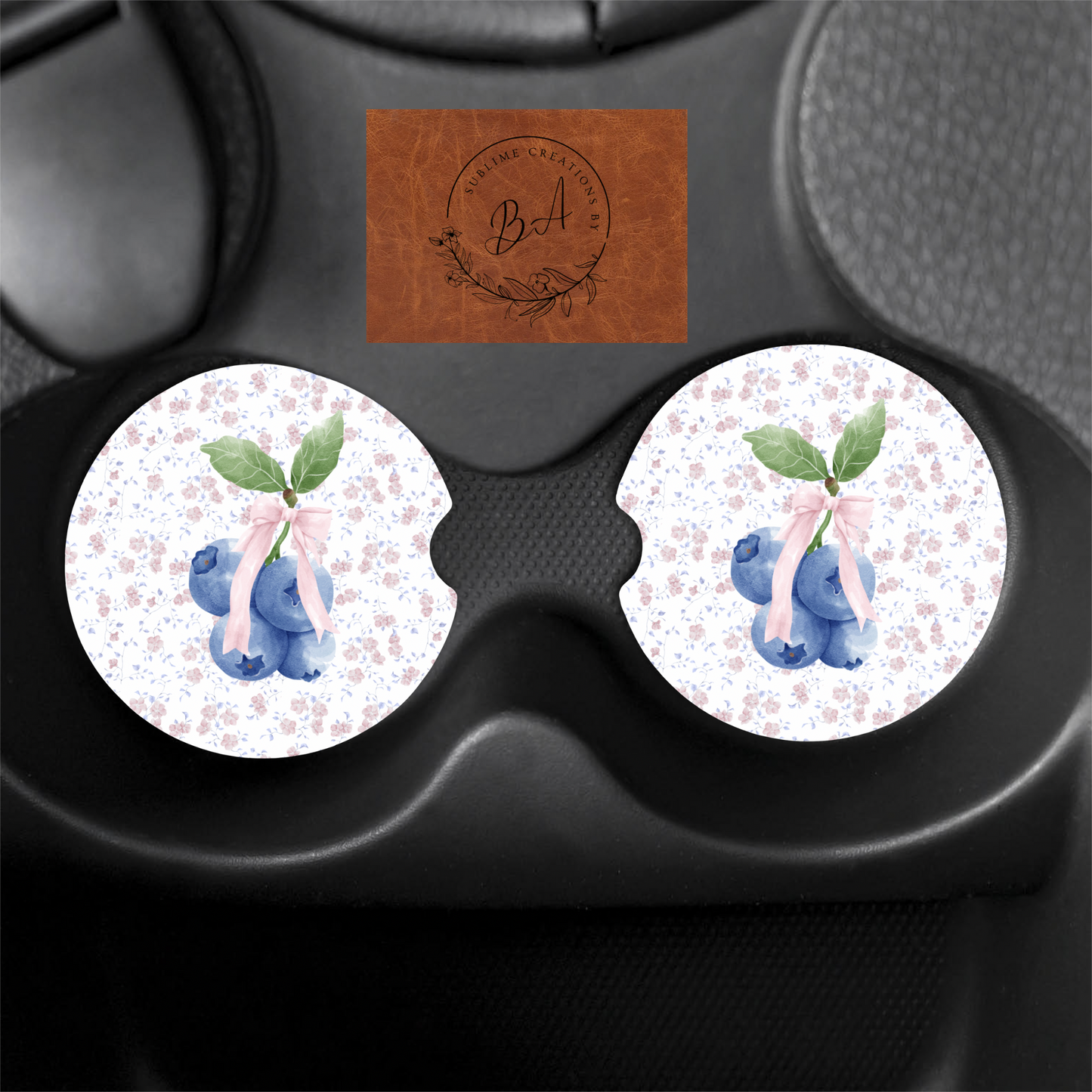 Floral Blueberry Print Car Coaster Set
