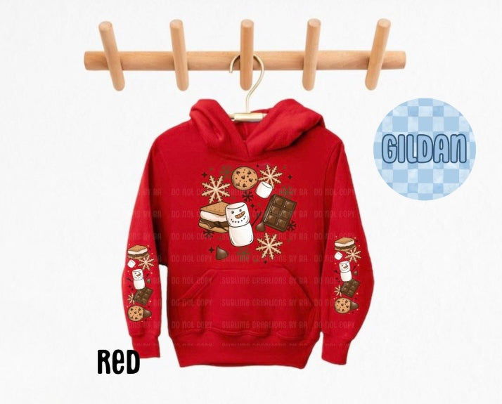 Snowman S'mores Collage Youth Sweatshirt with Sleeve Print