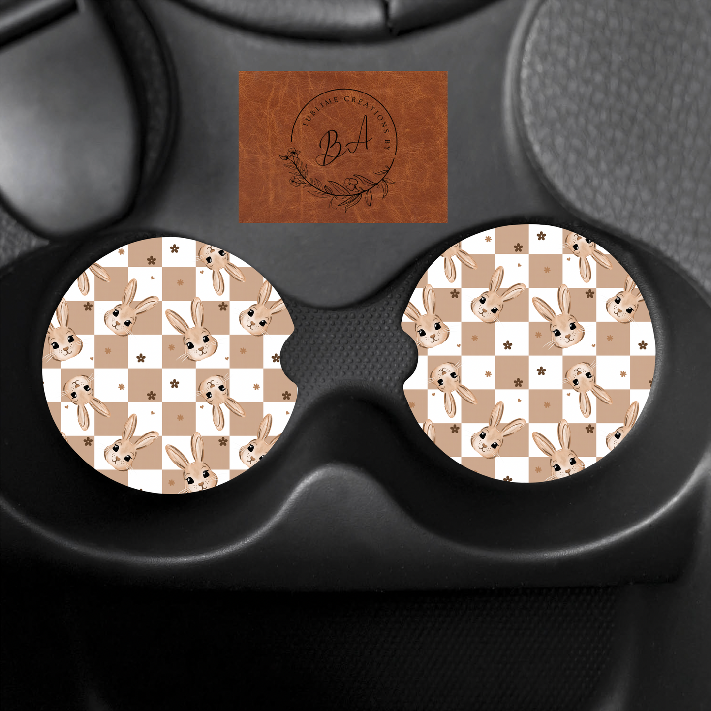 Checker Bunny Seamless Car Coaster Set