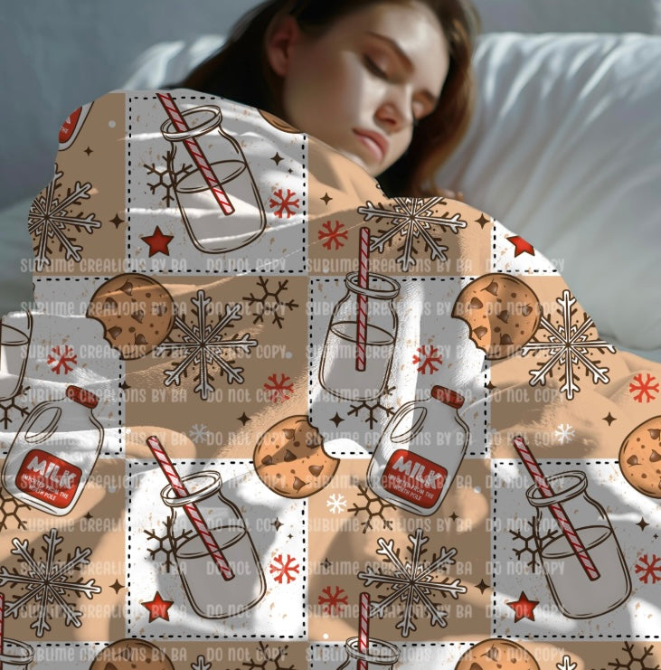 Milk and Cookies Cozy Holiday Sherpa Fleece Blanket, Velveteen Plush Throw