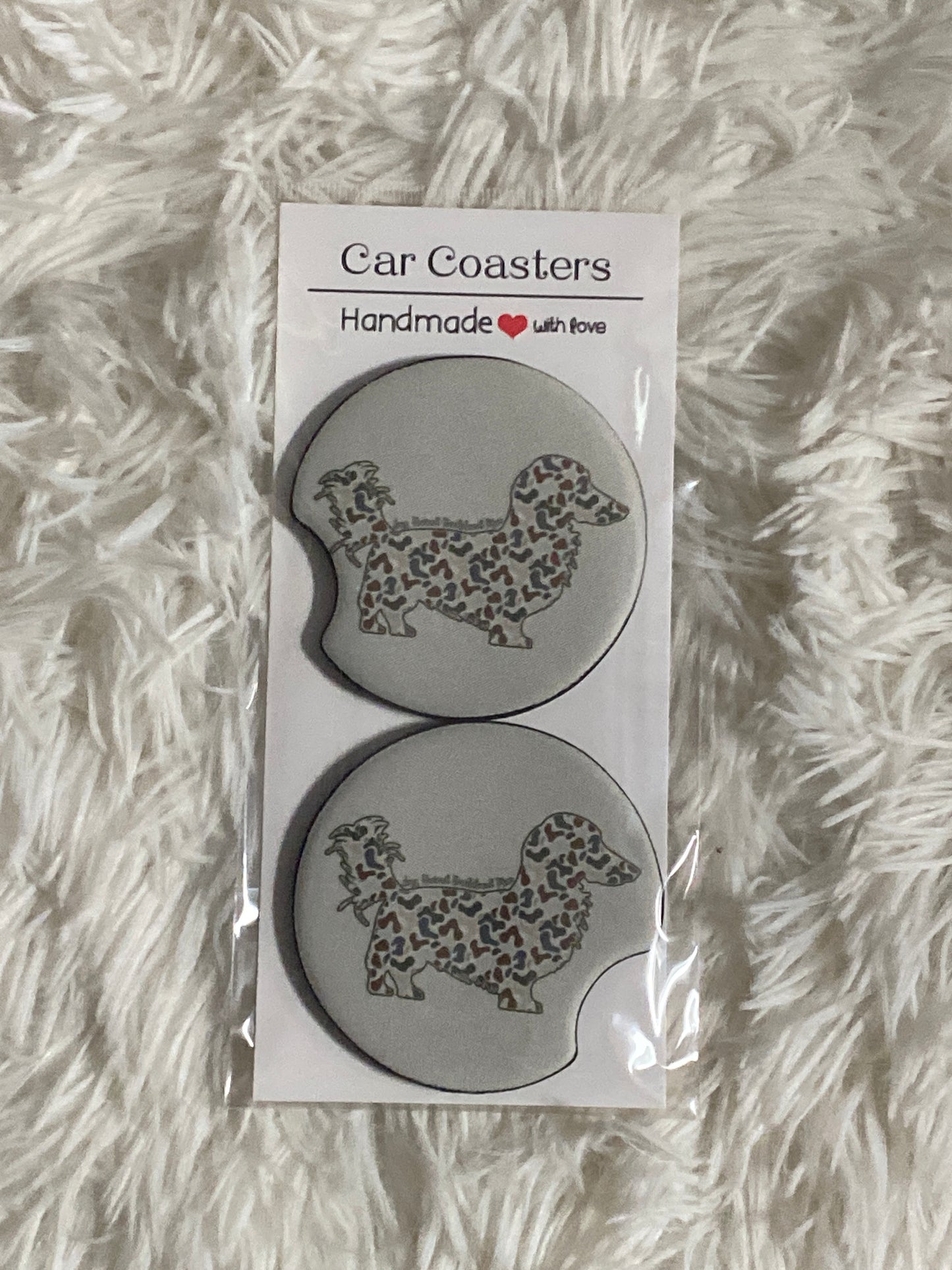 Long Haired Dachshund Mom Print Car Coaster Set