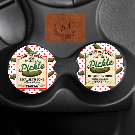 Call Me a Pickle Seamless Car Coaster Set